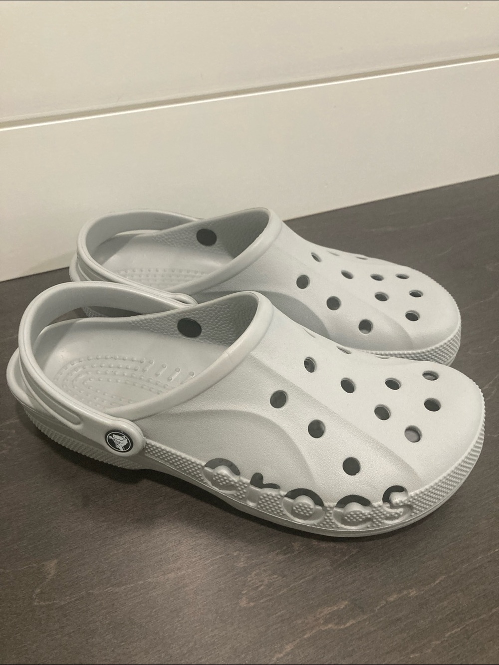 Like New- Crocs Baya Clogs Light Grey Men's Size 10/Women's Size 12 Slip On-EUC